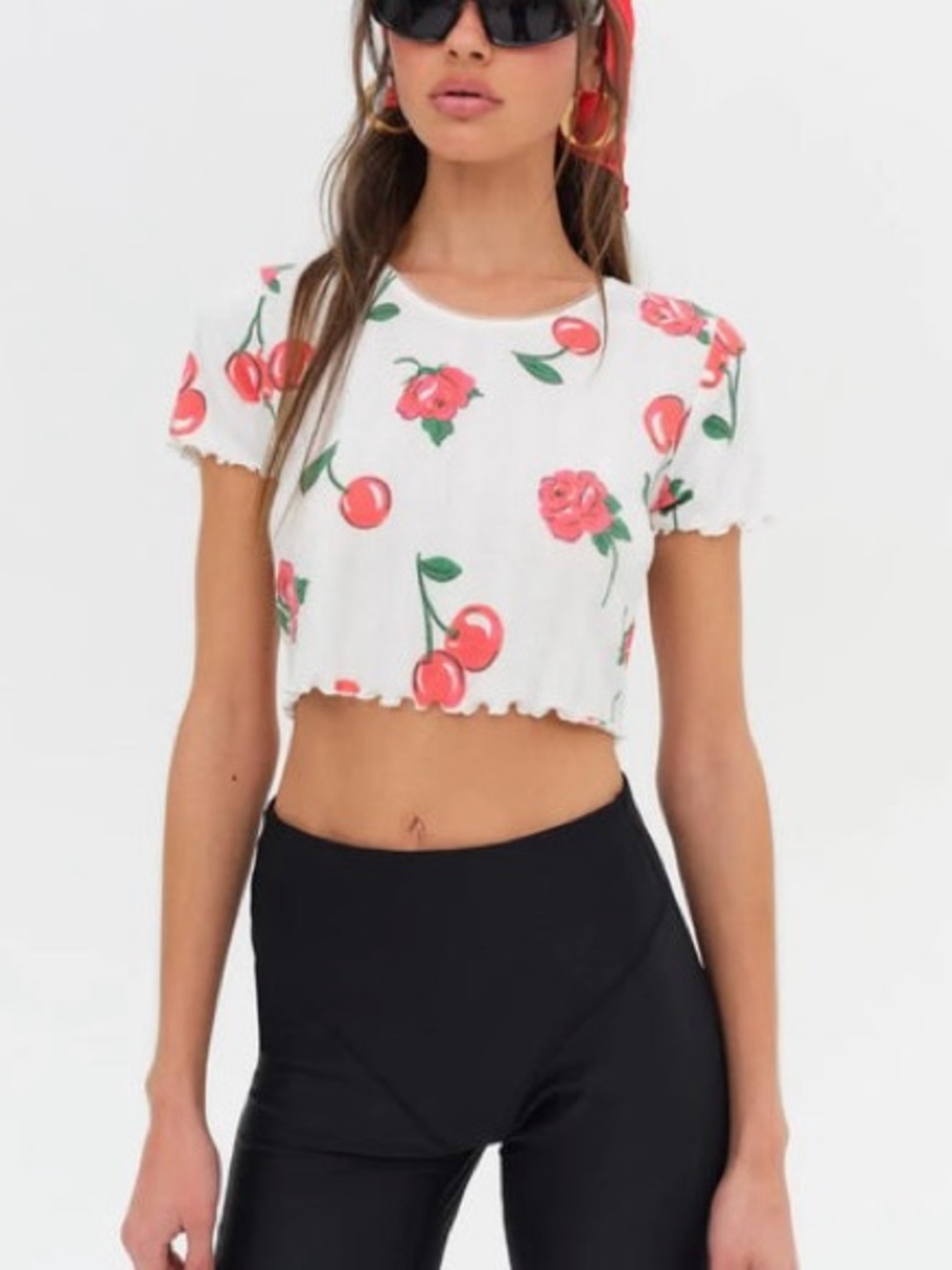 For Love & Lemons x Victoria's Secret Wilma Baby Tee Cherry Pointelle Knit Y2K M